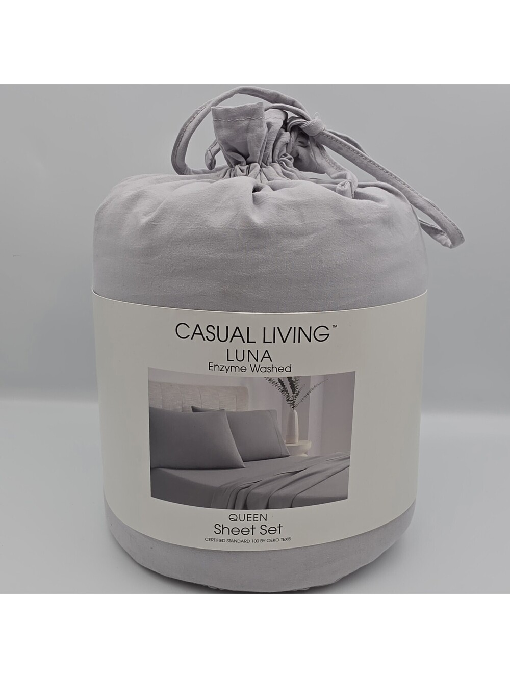 Casual Living Luna Queen Sheet Set Light Gray Enzyme Washed 4PC OEKO-TEX Bedding